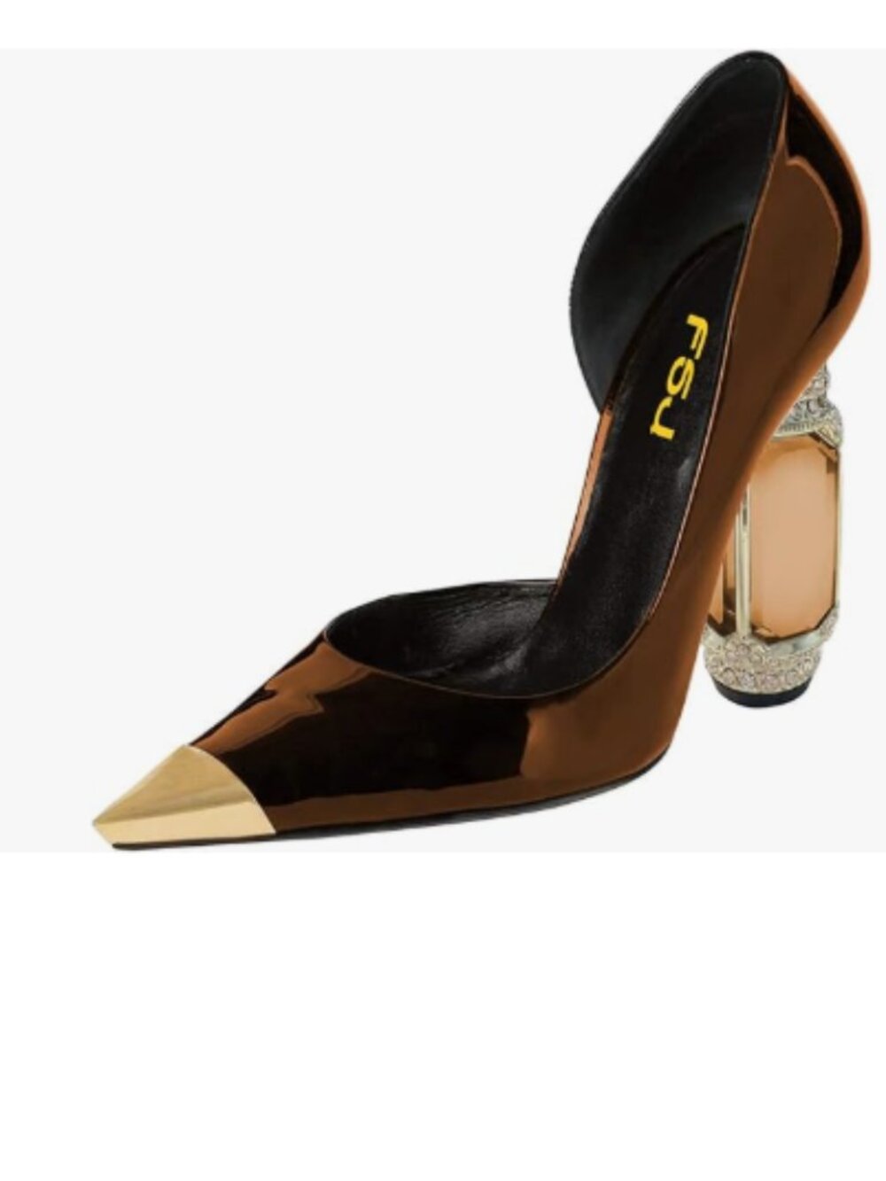 FSJ Brown D'Orsay Graceful Pumps Gilded Pointed Toe Crystal High Heels Shoes